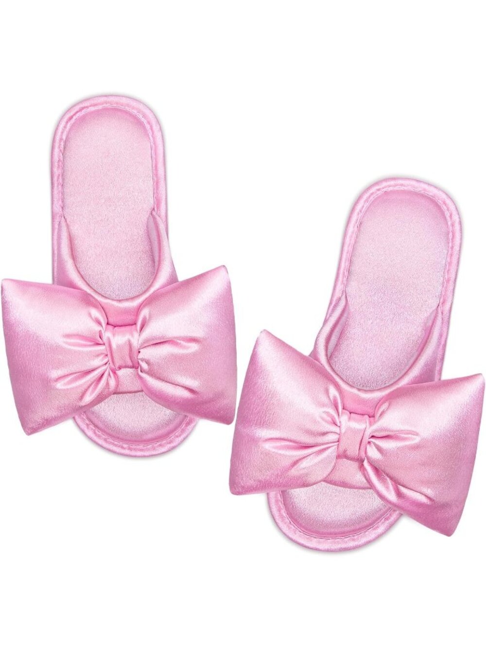 Women's Pink Macaron Satin Open-Toe Bow Indoor Bedroom House Slippers